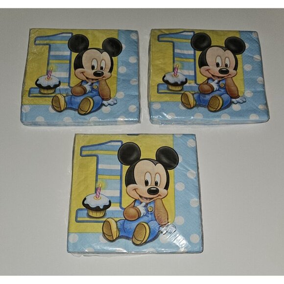 Plates Napkins Lot Disney Baby Mickey Mouse 1st Birthday Party Decor SEALED READ - Picture 2 of 11